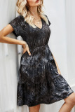 Fashion Living Print Split Joint V Neck A Line Dresses