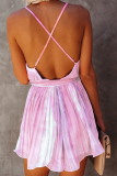 Fashion Casual Color Lump Backless Fold V Neck A Line Dresses