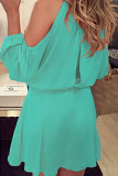 Fashion Street Solid Patchwork O Neck Pleated Dresses