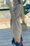 Fashion Solid Pocket With Belt Turndown Collar Dresses