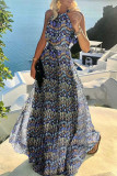 Fashion Street Print Split Joint Halter Pleated Dresses