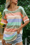 Fashion Casual Striped Split Joint O Neck T-Shirts