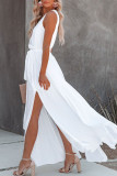 Fashion Street Solid Patchwork Slit V Neck Irregular Dresses