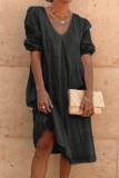 Casual Solid Patchwork Fold V Neck A Line Dresses