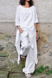 Casual Simplicity Solid Asymmetrical O Neck Three Quarter Two Pieces