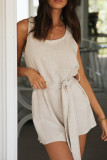 Fashion Street Solid With Belt O Neck Loose Rompers