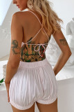 Fashion Sexy Solid Backless Spaghetti Strap Sleeveless Two Pieces
