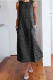 Casual Sweet Striped Pocket O Neck Sleeveless Dress Dresses