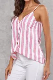 Casual Striped Buckle V Neck Tops