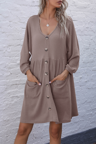 Casual Solid Pocket Buckle V Neck A Line Dresses