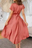 Fashion Elegant Solid Knotted With Belt V Neck Irregular Dress Dresses