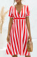 Fashion Sweet Striped Split Joint V Neck A Line Dresses