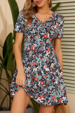 Fashion Elegant Floral Frenulum V Neck A Line Dresses