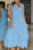 Fashion Solid Patchwork V Neck Irregular Dresses