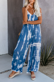 Street Tie Dye Without Belt Spaghetti Strap Loose Jumpsuits