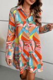 Casual Print Patchwork Turndown Collar Shirt Dress Dresses
