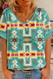 Fashion Casual Print Split Joint V Neck T-Shirts