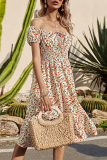 Elegant Floral Frenulum Flounce Square Collar A Line Dresses