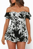 Fashion Street Print Patchwork Off the Shoulder Loose Rompers