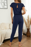 Fashion Casual Solid Split Joint O Neck Jumpsuits