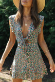Fashion Street Print Split Joint V Neck Sleeveless Two Pieces