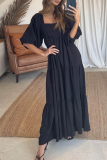 Elegant Solid Patchwork Flounce Square Collar A Line Dresses