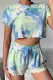 Fashion Living Tie Dye Split Joint O Neck Short Sleeve Two Pieces