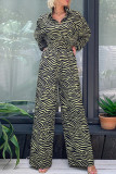 Fashion Casual Print Printing Turndown Collar Loose Jumpsuits