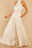 Fashion Casual Solid Patchwork Halter Loose Jumpsuits