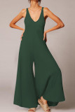 Fashion Simplicity Solid V Neck Loose Jumpsuits