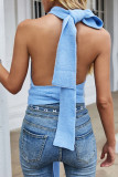 Fashion Street Solid Backless O Neck Tops
