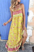 Fashion Bohemian Print Split Joint Spaghetti Strap Printed Dresses