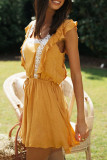Street Print Patchwork Backless Square Collar Loose Rompers