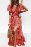 Fashion Street Print Slit V Neck Irregular Dresses