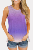 Casual Gradual Change Pocket Tie-dye O Neck Tops