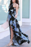 Fashion Elegant Floral Frenulum High Opening Halter A Line Dresses