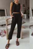 Casual Solid Patchwork O Neck Sleeveless Two Pieces