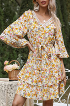 Fashion Street Print Split Joint V Neck A Line Dresses