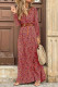 Fashion Bohemian Print With Belt V Neck Cake Skirt Dresses
