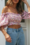 Fashion Elegant Floral Stringy Selvedge Off the Shoulder Tops