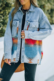 Fashion Casual Geometric Pocket Buckle Turndown Collar Outerwear