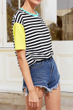 Fashion Casual Patchwork Split Joint O Neck T-Shirts