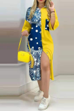 Fashion Street Print Buckle Contrast Shirt Dress Dresses