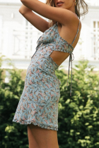 Fashion Street Floral Frenulum Backless Wrapped Skirt Dresses