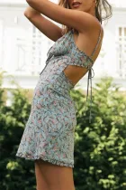 Fashion Street Floral Frenulum Backless Wrapped Skirt Dresses