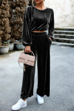 Elegant Solid Pocket O Neck Long Sleeve Two Pieces