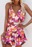 Fashion Street Print Split Joint V Neck A Line Dresses