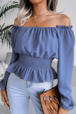 Fashion Elegant Solid Split Joint Flounce Off the Shoulder Tops(5 Colors)