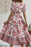 Elegant Vacation Floral Patchwork V Neck A Line Dresses