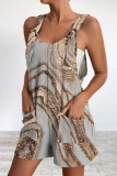 Casual Print Pocket V Neck Loose Rompers